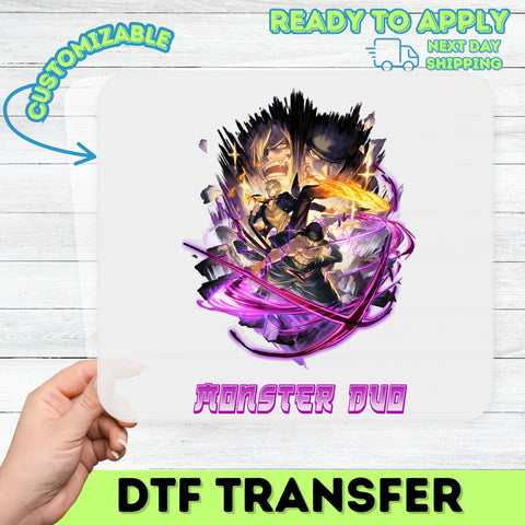 Action Packed Anime Monster Duo DTF Transfer for Team Anime Fans Apparel & Cosplay Ready To Press T-Shirt Sweatshirt