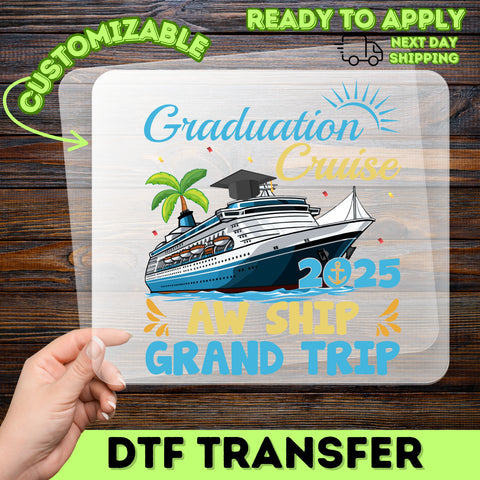 Ocean-Themed Graduation Cruise 2025 Ready To Press DTF Transfer for Fun Group Celebration Shirts