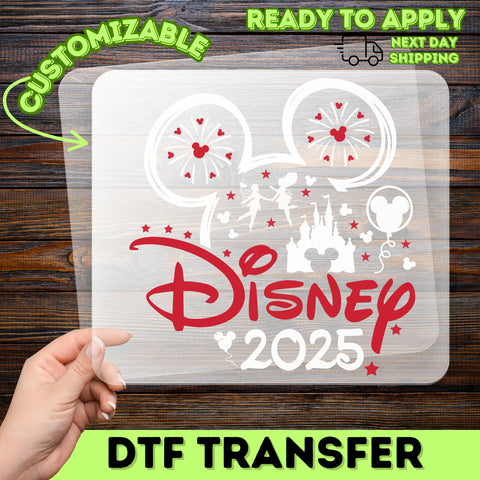 Disney Celebration 2025 Family Trip Shirt DTF Transfer with Fireworks & Mickey Ears Iron-On Ready to Press