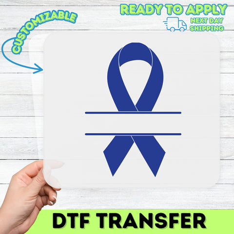 Ready to Press Blue Awareness Ribbon DTF Transfer for Charity Event T-Shirts, Support Group Apparel & Healthcare Gifts