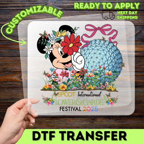 Cute Epcot Flower & Garden 2025 DTF Transfer for Disney Fans Family Reunion Apparel Ready To Press Iron-On Floral T-Shirt for Theme Park