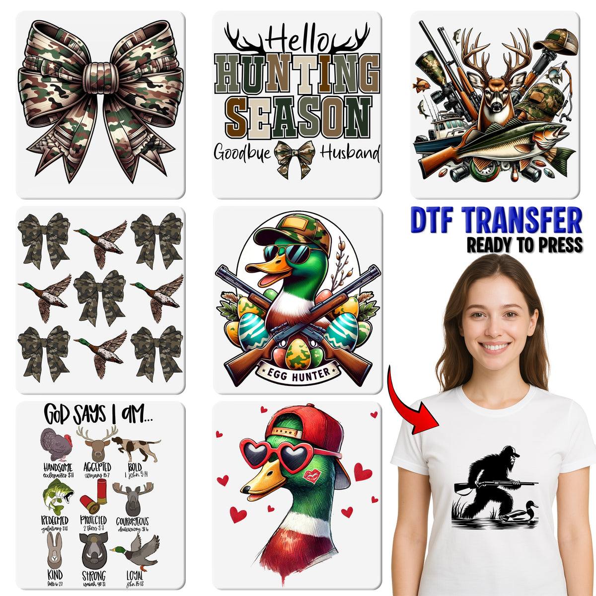 Outdoor Adventure Deer & Fish Realistic Hunting DTF Transfer for Hunting & Fishing Club Shirts & Apparel