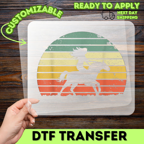 Retro Horseback Riding Sunset DTF Transfer for Equestrian Apparel Nostalgic Outdoor Horse Rider Gift Iron-On