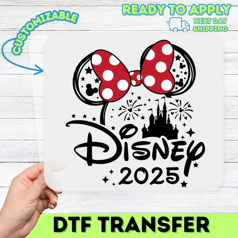 Cute Cartoon Character Polka Dot Bow DTF Transfer - Ready to Press Iron-On for Family Outings, Theme Park Apparel