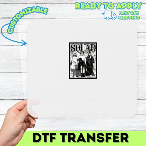 Funny Halloween Squad Ghouls DTF Transfer Retro Gothic Iron-On T-Shirt Design for Group Costume Parties