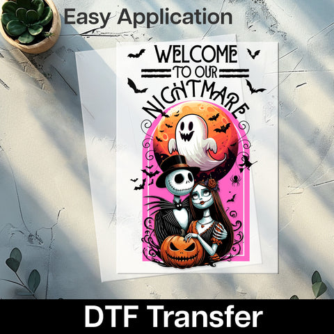 Spooky Gothic Halloween DTF Transfer for Whimsical Skeleton & Ghost Shirt - Ready to Press Iron-On for Fun Holiday Apparel