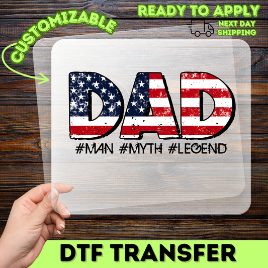 Vintage Patriotic Dad DTF Transfer Iron-On for July 4th & Father's Day Apparel Gift
