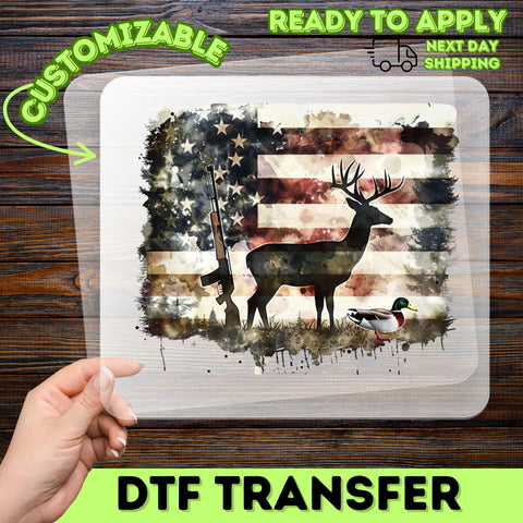 Patriotic Hunting DTF Transfer Iron-On Ready To Press for T-shirt Sweatshirt Outdoor Enthusiasts Hunting Season