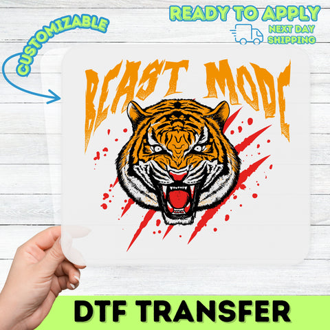 Empowering Beast Mode DTF Transfer Apparel - Bold Tiger Print Ready to Press for Motivational Shirts & Fitness Enthusiasts
