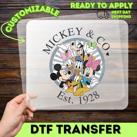 Nostalgic Classic Cartoon DTF Transfer for Family Apparel - Retro Animation Tee with Mickey & Co. Design - Ready To Press Iron-On for Fans