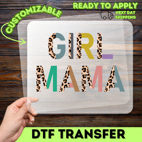 Stylish Leopard Print Girl Mama DTF Transfer for Trendy Mom Shirts, Ready to Press Mothers Day Apparel Gift