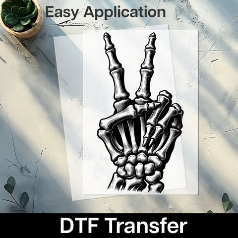 Skeletal Hand Peace Sign Halloween DTF Transfer Ready to Press for Edgy Gothic Shirt or Sweatshirt Alternative Apparel