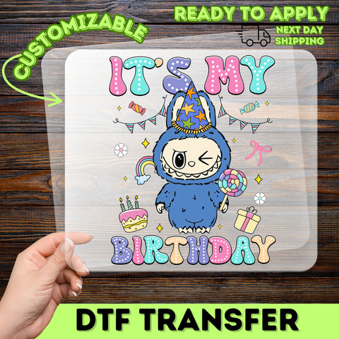 Cute Birthday Monster DTF Transfer for Kids Apparel Iron-On Ready To Press Fun Cartoon Shirt
