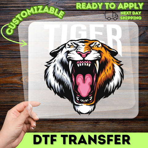 Fierce Tiger DTF Transfer for Sports Team Apparel & School Spirit Wear, Ready To Press Bold Graphic Tee for Wildlife Lovers
