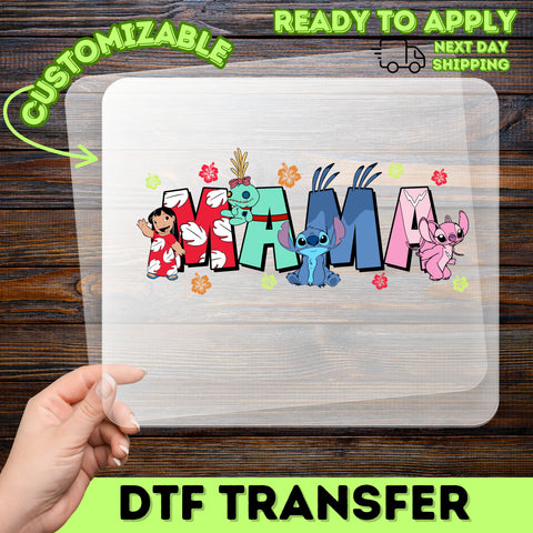 Cute Cartoon Family Fun DTF Transfer Ready To Press Iron-On for Mom & Kids Shirt Tropical Characters Mother's Day Apparel