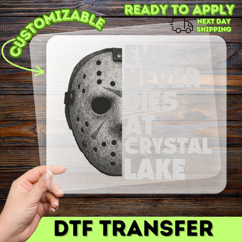 Retro Horror Movie Mask DTF Transfer for Halloween Shirt - Edgy Crystal Lake Iron-On for 80s Horror Fans & Goth Apparel