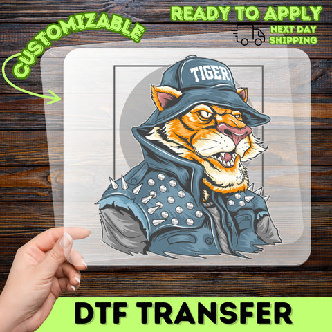 Iron-On Punk Tiger DTF Transfer For Rock Enthusiast Shirts & Edgy Apparel - Fun Festival & Biker Group Design