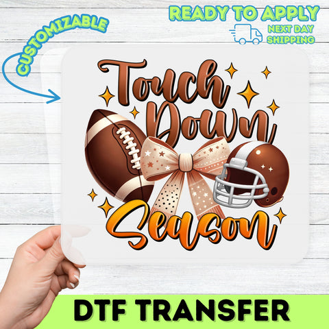 Cute Football Game Day DTF Transfer Iron-On Touch Down Season Retro Women's Apparel Ready To Press for Sports Fans & Tailgating