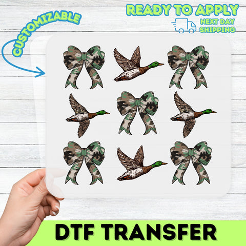 Rustic Outdoors Mallard Ducks & Camouflage Bows DTF Transfer for Hunting Enthusiast Shirts - Nature-Inspired Ready To Press Design