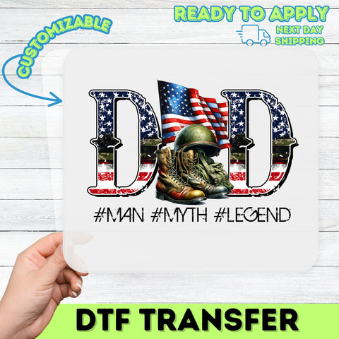 Patriotic Military Dad DTF Transfer Iron-On for Father's Day, Ready To Press Vintage American Theme Apparel Gift