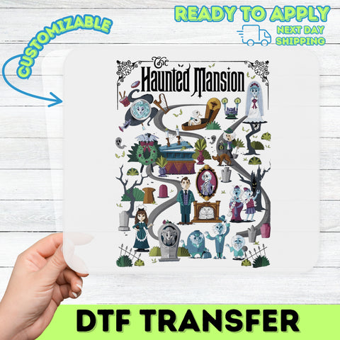 Halloween Haunted Mansion DTF Transfer for Spooky Ghost & Gothic Art T-Shirts - Ready to Press Apparel for Disney Fans