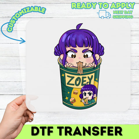 Cute Anime Chibi Noodle DTF Transfer | Funny Ramen Iron-On for Foodie & Anime Fans | Ready To Press Apparel Design