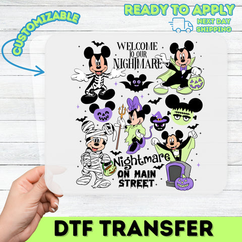 Cute Halloween Mickey DTF Transfer Iron-On for Disney Family Shirts & Apparel - Nightmare On Main Street