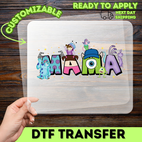 Cute Monsters MAMA DTF Transfer Ready to Press Iron-On for Family Movie Shirt - Perfect for Moms - Cartoon Character Tee