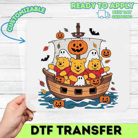 Cute Halloween Bears in Boat DTF Transfer Iron-On | Ready To Press Halloween T-Shirt Transfer for Family Fun & Disney Fans