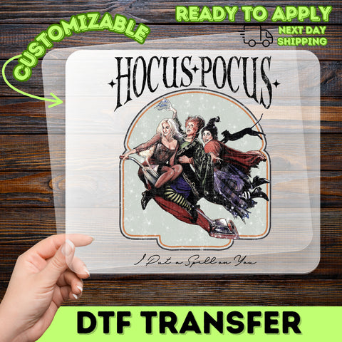 Hocus Pocus Halloween Humor DTF Transfer for T-Shirt | Ready to Press Vintage Retro Witch Theme Iron-On for Pop Culture Fans