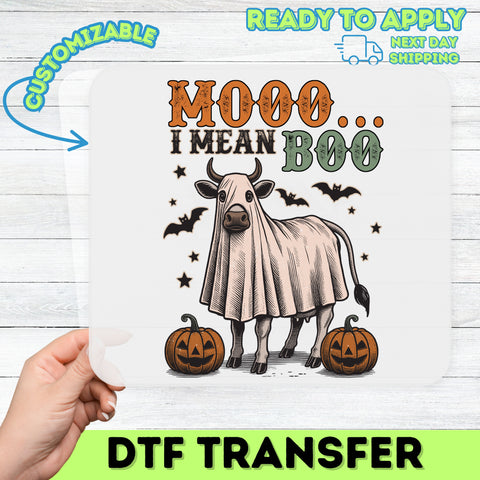 Funny Cow Ghost Halloween DTF Transfer | Ready to Press Cute Farm Animal Halloween Iron-On for Family Group Apparel