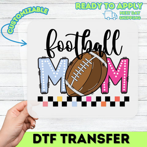 Cute Football MOM DTF Transfer for Game Day Apparel, Ready To Press Iron-On for Football Moms, Sporty Shirt for Tailgate Parties
