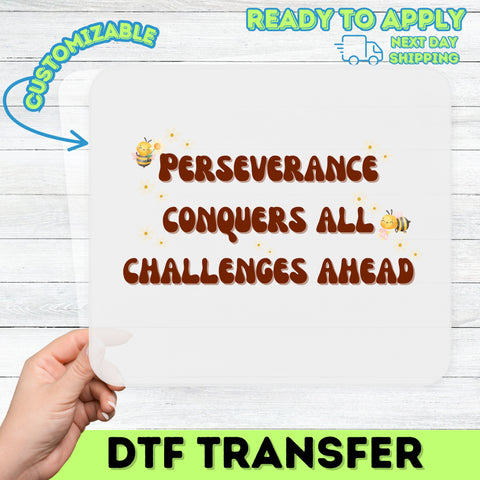 Cute Bee Motivational DTF Transfer for School Events, Team Building & Support Group Apparel - Perseverance Quote Ready To Press Design