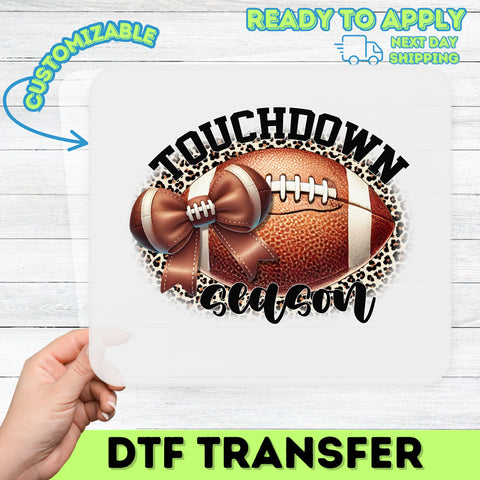 Cute Glam Football Leopard Print Bow DTF Transfer for Women's Stylish Game Day Apparel