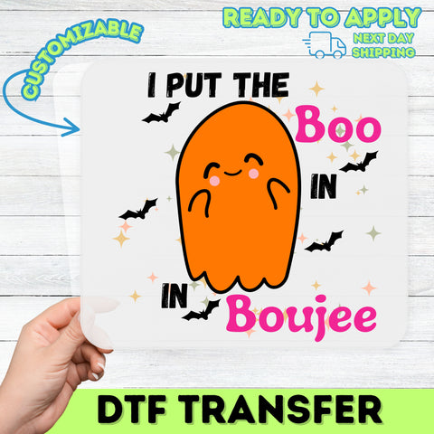 Cute Boo Boujee Ghost Funny Halloween DTF Transfer for Trendy Apparel, Iron-On Ready to Press Halloween Design for Teens