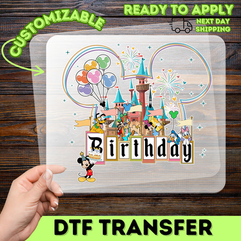 Cute Birthday Castle Cartoon DTF Transfer for Kids & Families - Ready To Press Iron-On for T-shirts & Apparel Celebration