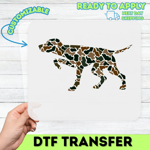 Camo Dog Silhouette DTF Transfer | Perfect for Hunters & Outdoor Enthusiasts | Iron-On Apparel Gift