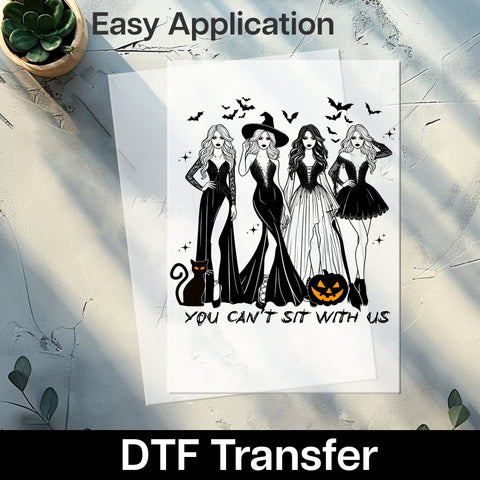 Glamorous Halloween Witch DTF Transfer Ready To Press for Women T-Shirt & Apparel - Spooky Gothic Style