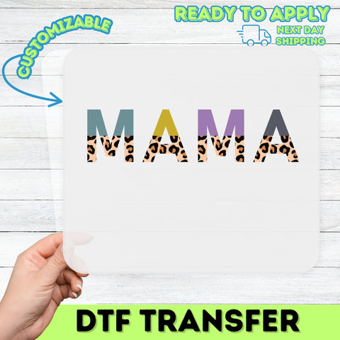 Fashionable Leopard Print MAMA DTF Transfer for Mother's Day Shirt, Trendy Iron-On Design, Ready to Press Apparel for Stylish Moms