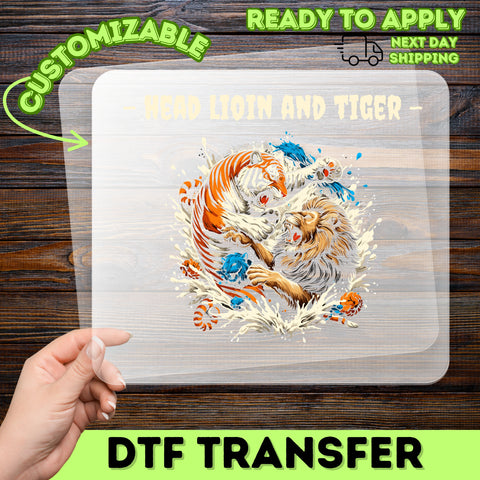 Bold Lion Tiger Battle DTF Transfer Ready to Press for Wildlife Lovers Shirt, Animal Fight T-shirt, Big Cat Apparel