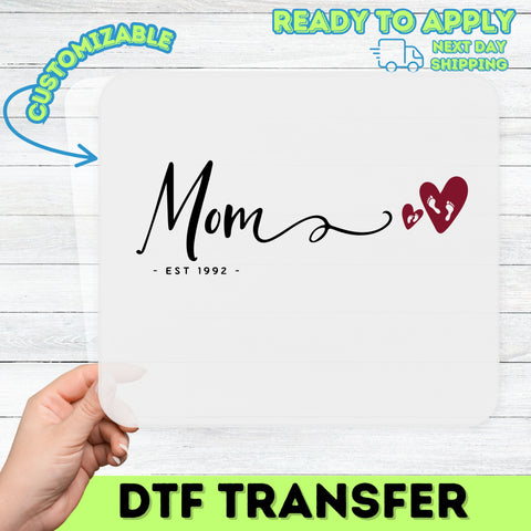 Sentimental Mom DTF Transfer for Cute Mother's Day Shirts & Apparel - Ready to Press Baby Footprint Heart Design