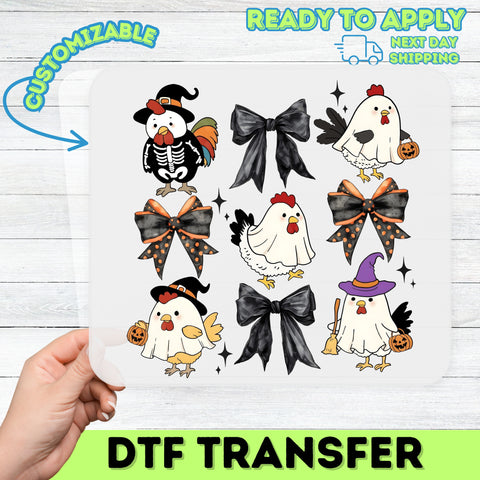 Cute Halloween Chicken DTF Transfer Ready to Press Funny Spooky T-Shirt Iron-On Apparel for Festive Farmhouse Lovers