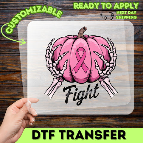 Breast Cancer Awareness Halloween Pink Pumpkin DTF Transfer Iron-On T-Shirt for Supporters & Events