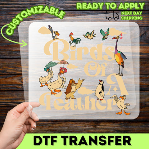 Birds of A Feather Cute Group Matching DTF Transfer, Retro Bird Lover Shirt Design for Friends, Ready To Press Iron-On Apparel