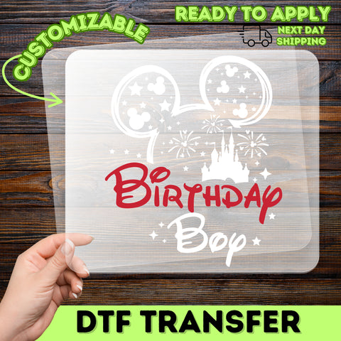 Disney Birthday Party Cute Mouse Ears Fireworks & Castle DTF Transfer for Kids T-Shirt Ready To Press