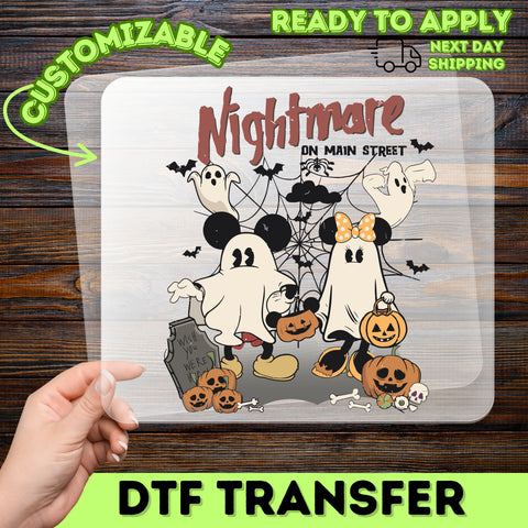 Cute Halloween Ghost Costume DTF Transfer Iron-On Tee for Family & Friends Attire - Playful Retro Nightmare Design
