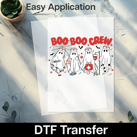 Cute Boo Boo Crew Medical Staff Halloween DTF Transfer Iron-On Funny Ghost Nurse T-Shirt Ready To Press Apparel