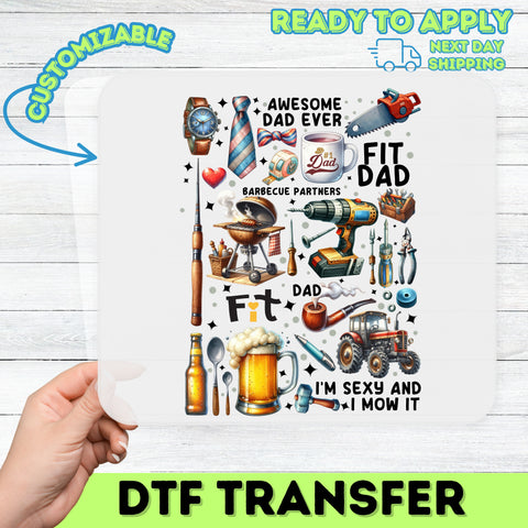 Funny Father's Day DTF Transfer Ready To Press Iron-On, Retro #1 Dad Grill Tools Beer Collage for T-Shirts & Sweatshirts, Gift from Kids