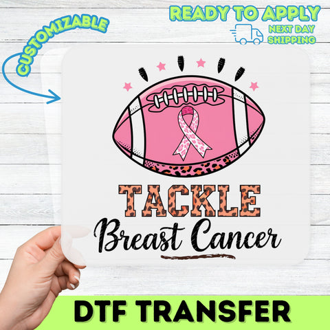 Breast Cancer Awareness Football Pink Ribbon DTF Transfer Iron-On for Sports Team Cute Varsity T-Shirt Apparel