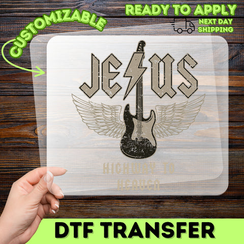 Highway to Heaven Jesus Guitar Wings DTF Transfer for Christian Rock Fans, Ready to Press Apparel Design, Faith T-Shirt Graphics